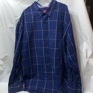 IZOD Blue Plaid Button Up Long Sleeve Pocket Shirt Size 4XL